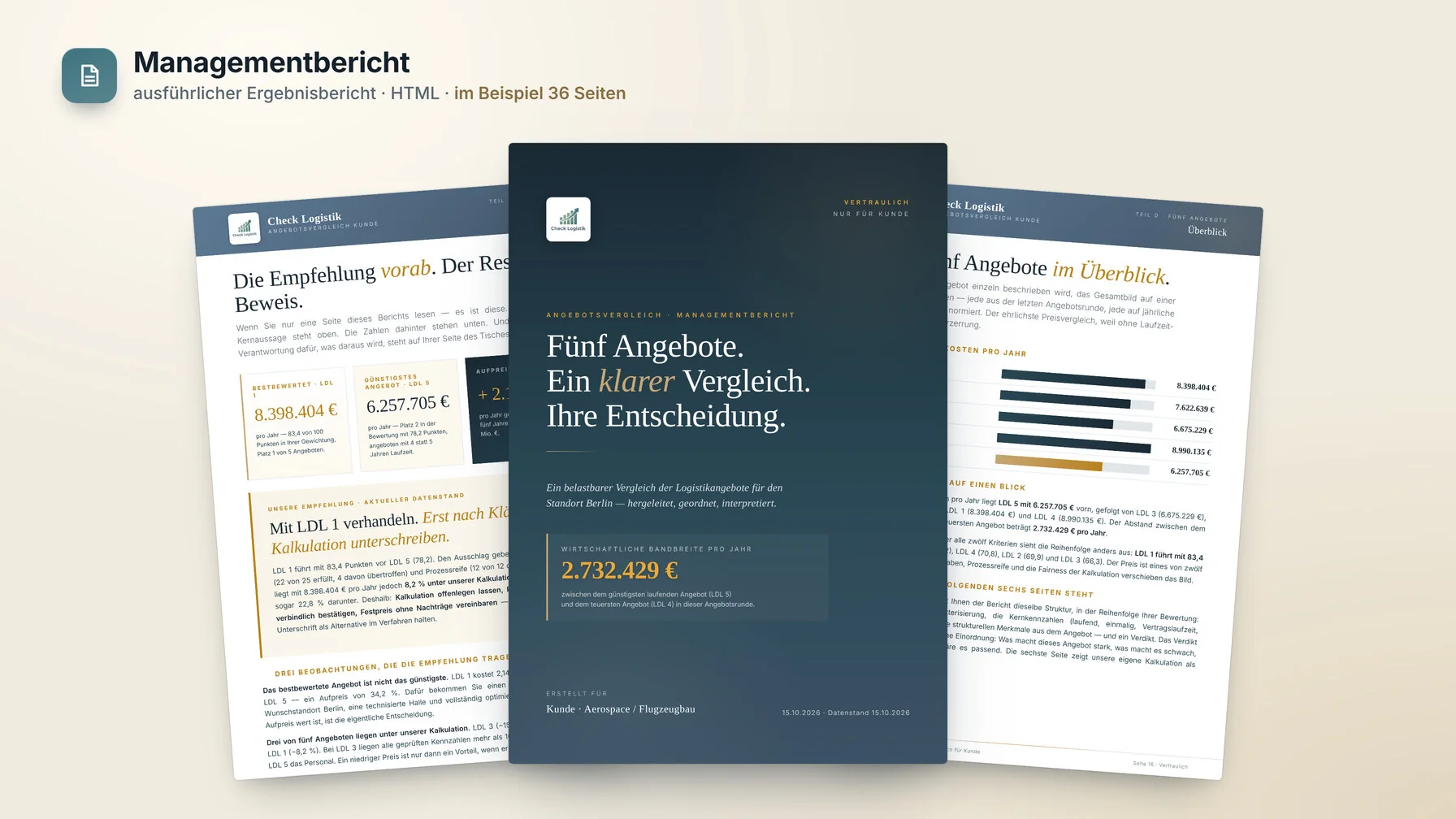 Vorschau des Managementberichts mit Titelseite und zwei Innenseiten