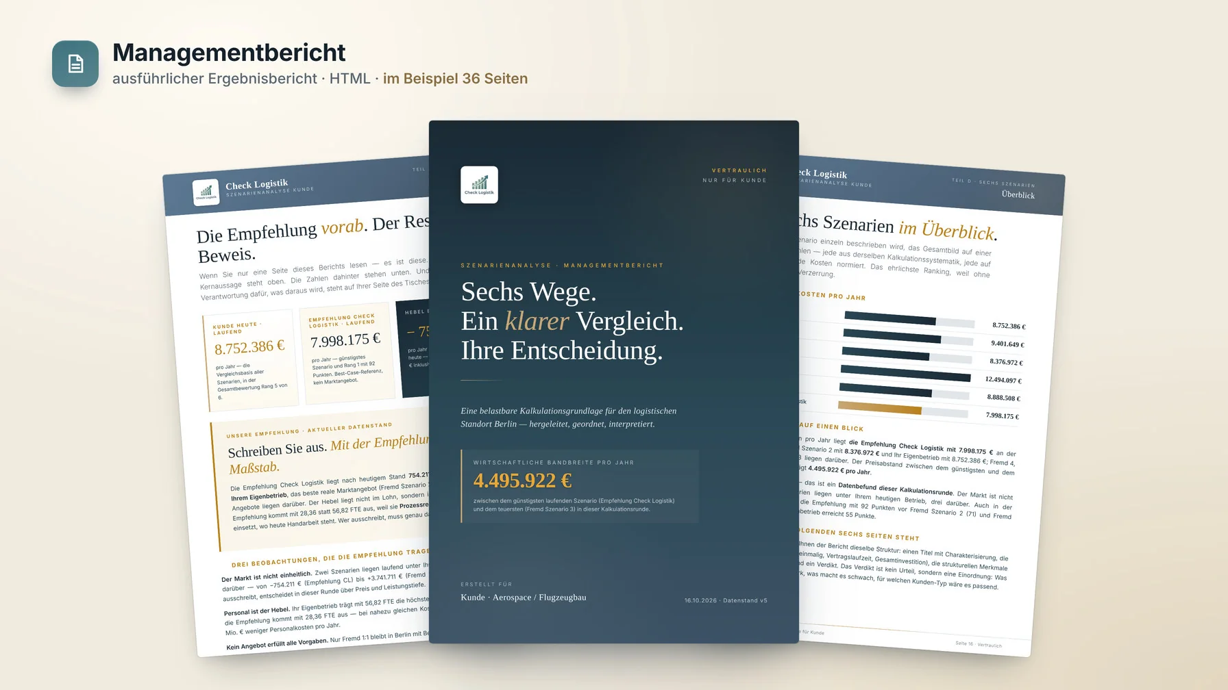 Vorschau des Managementberichts mit Titelseite und zwei Innenseiten